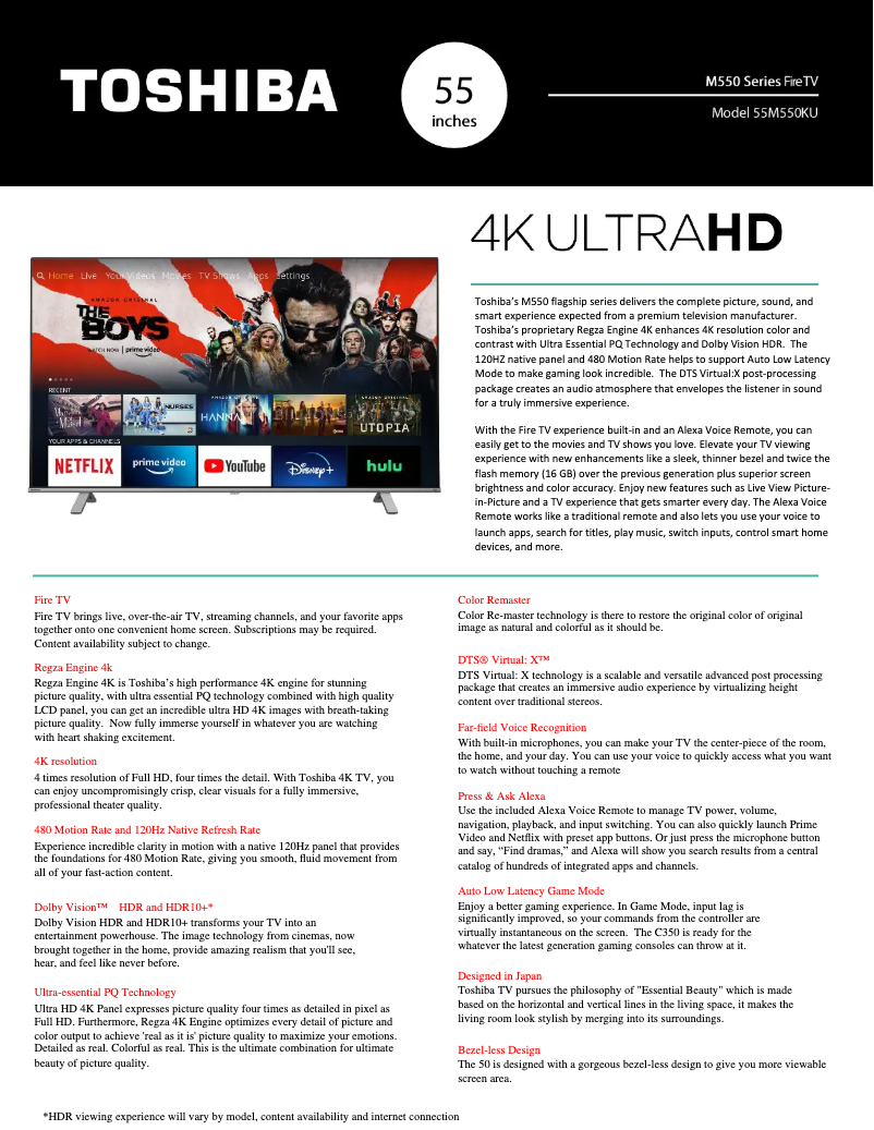 Page 1 de la notice Manuel utilisateur Toshiba 55M550KU