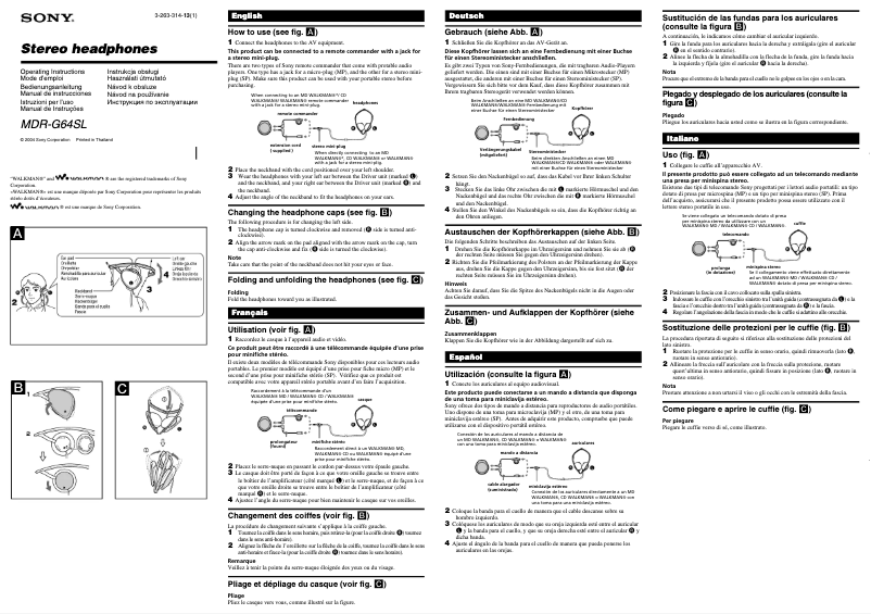 Page n°1 - Manuel utilisateur Sony MDR-G64SL