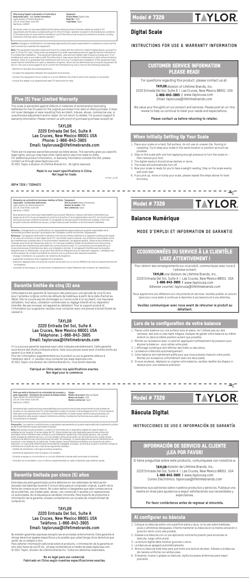 Page 1 de la notice Manuel utilisateur Taylor 73294072