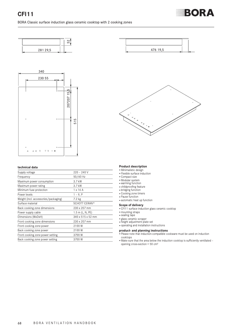 Page 1 de la notice Fiche technique BORA CFI 11