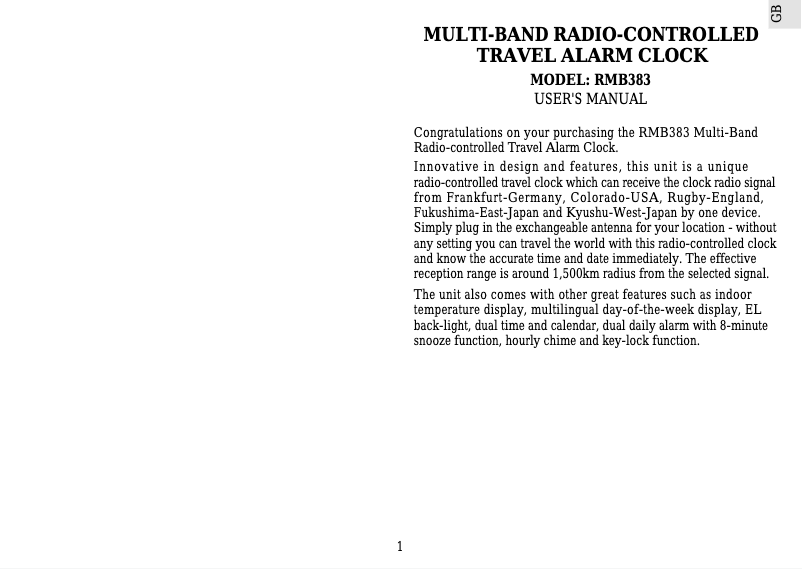 Page 1 de la notice Manuel utilisateur Oregon Scientific RMB383