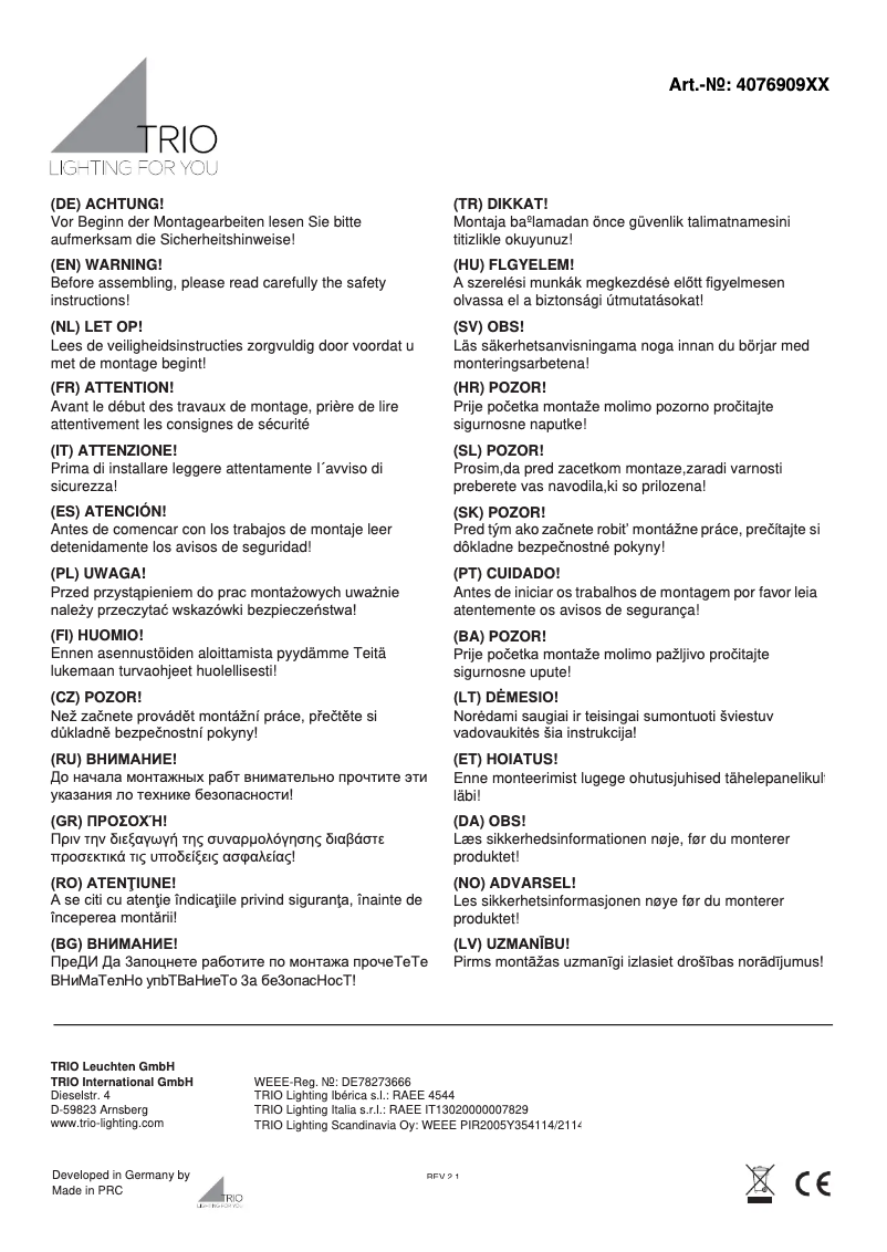 Page n°1 - Manuel utilisateur Trio Lighting Alicia 407690907