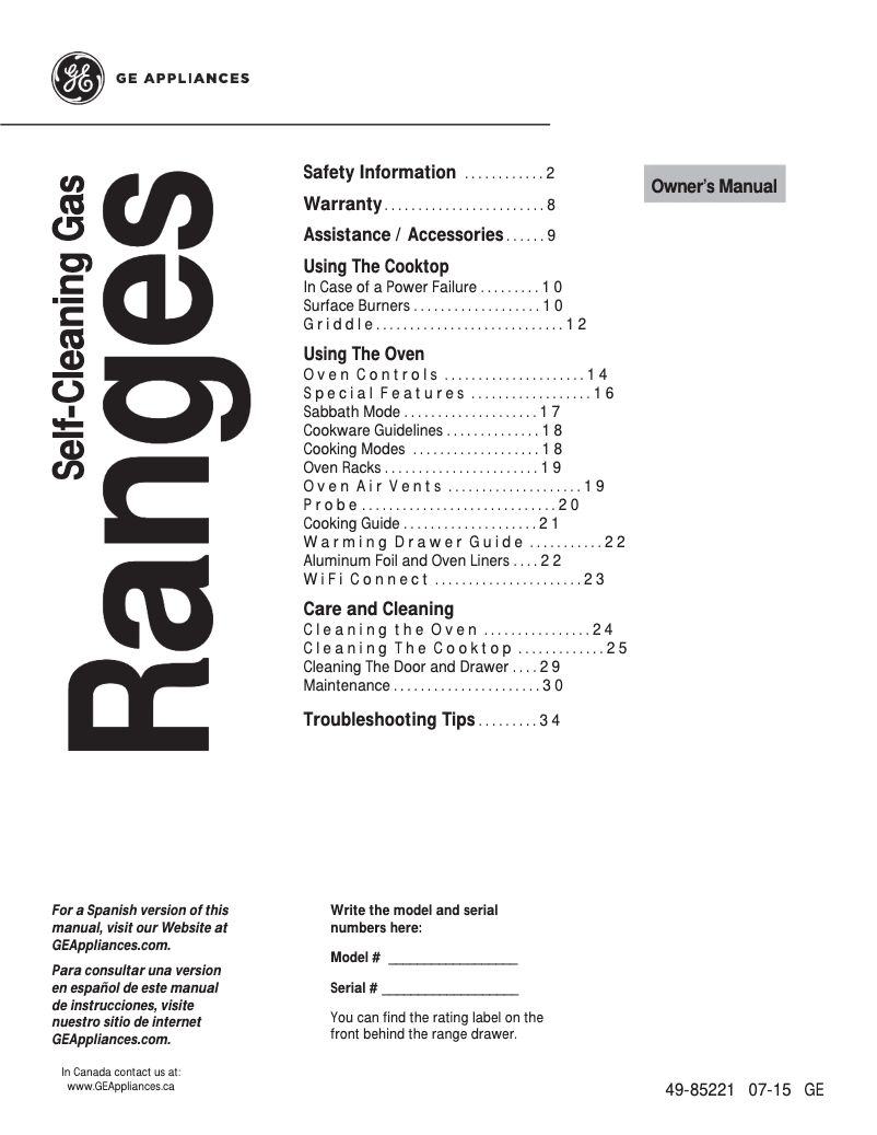 Image de la première page du manuel de l'appareil Profile PGB911DEJWW