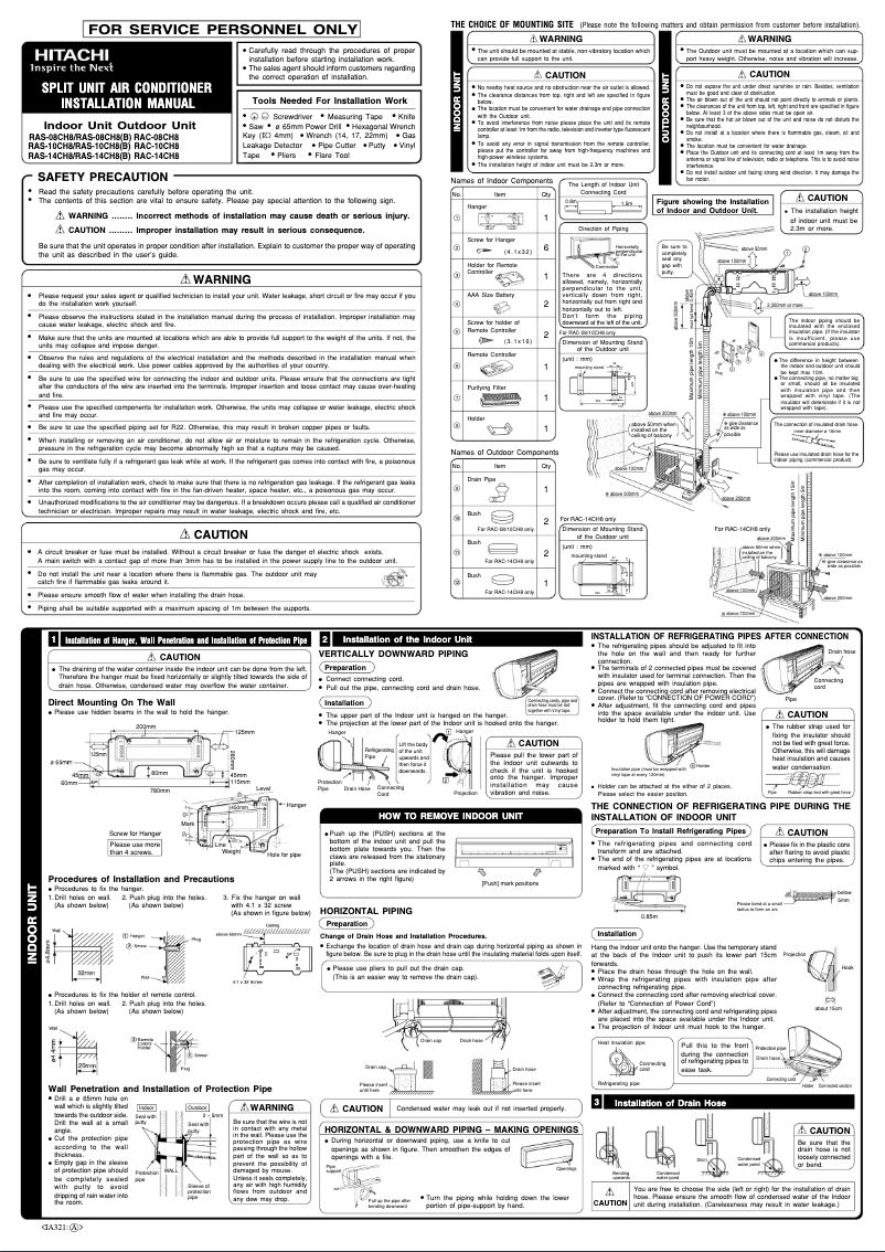 Page 1 de la notice Manuel utilisateur Hitachi RAS-08CH8B
