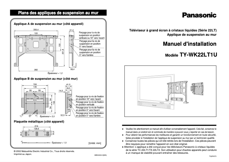 Página 1 del manual Manual de usuario Panasonic TY-WK22LT1U