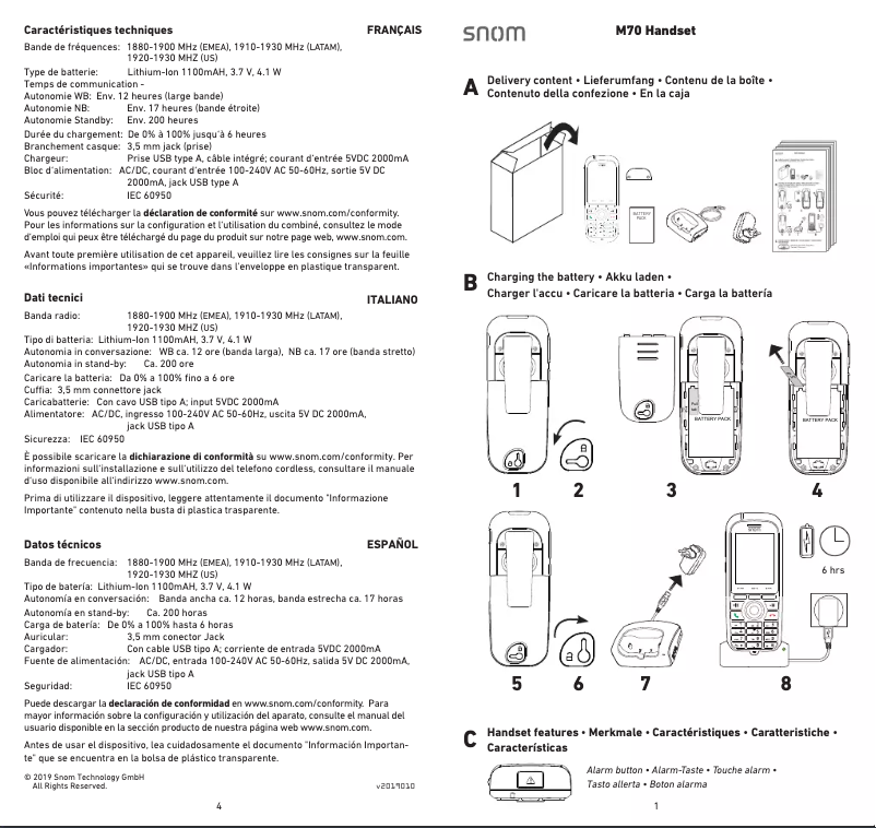 Page 1 de la notice Guide de démarrage rapide Snom M70