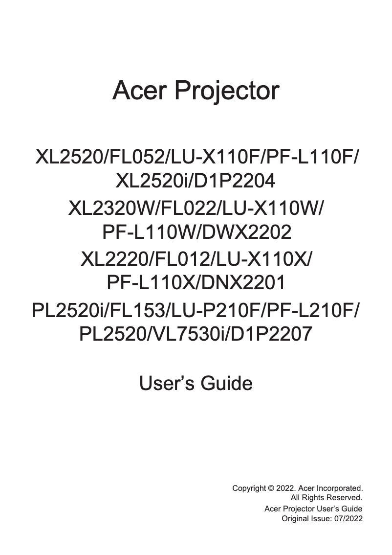 Page n°1 - Manuel utilisateur Acer LU-X110X