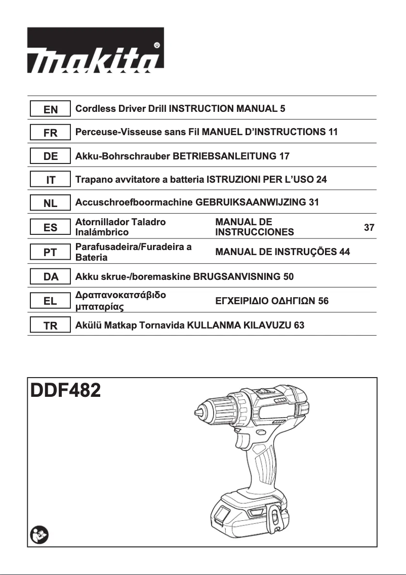 Page 1 de la notice Fiche technique Makita DDF482RTJ