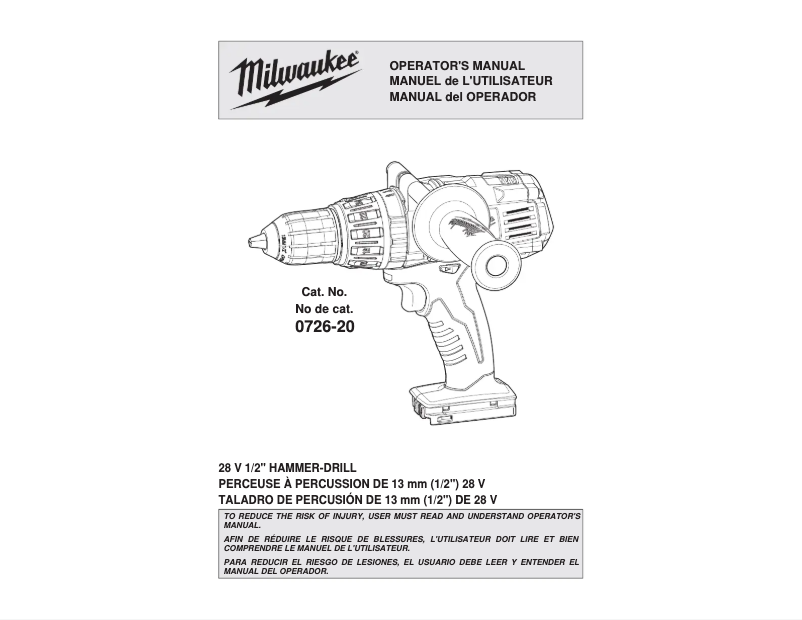 Page 1 de la notice Manuel utilisateur Milwaukee M28 0726-22