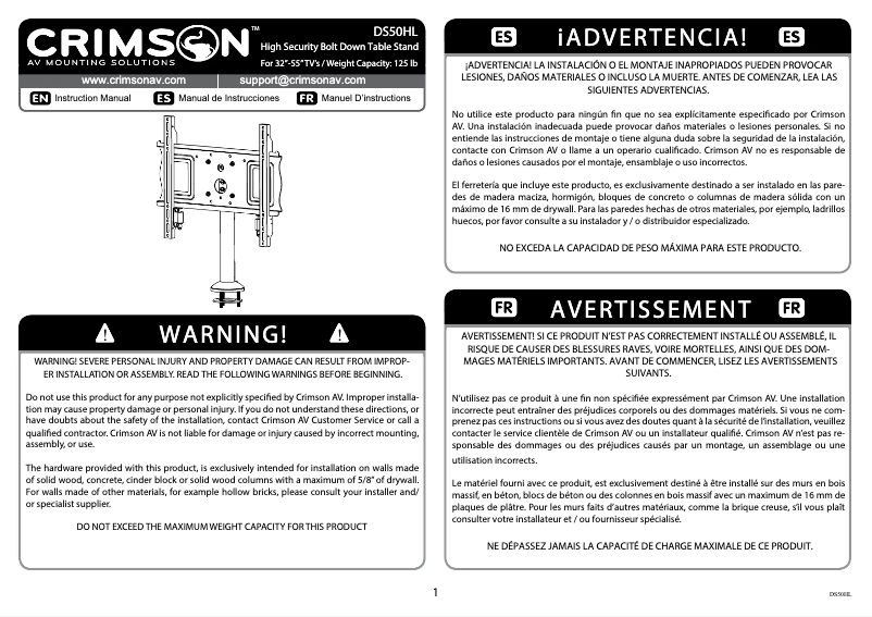 Page 1 de la notice Manuel utilisateur Crimson DS50HL