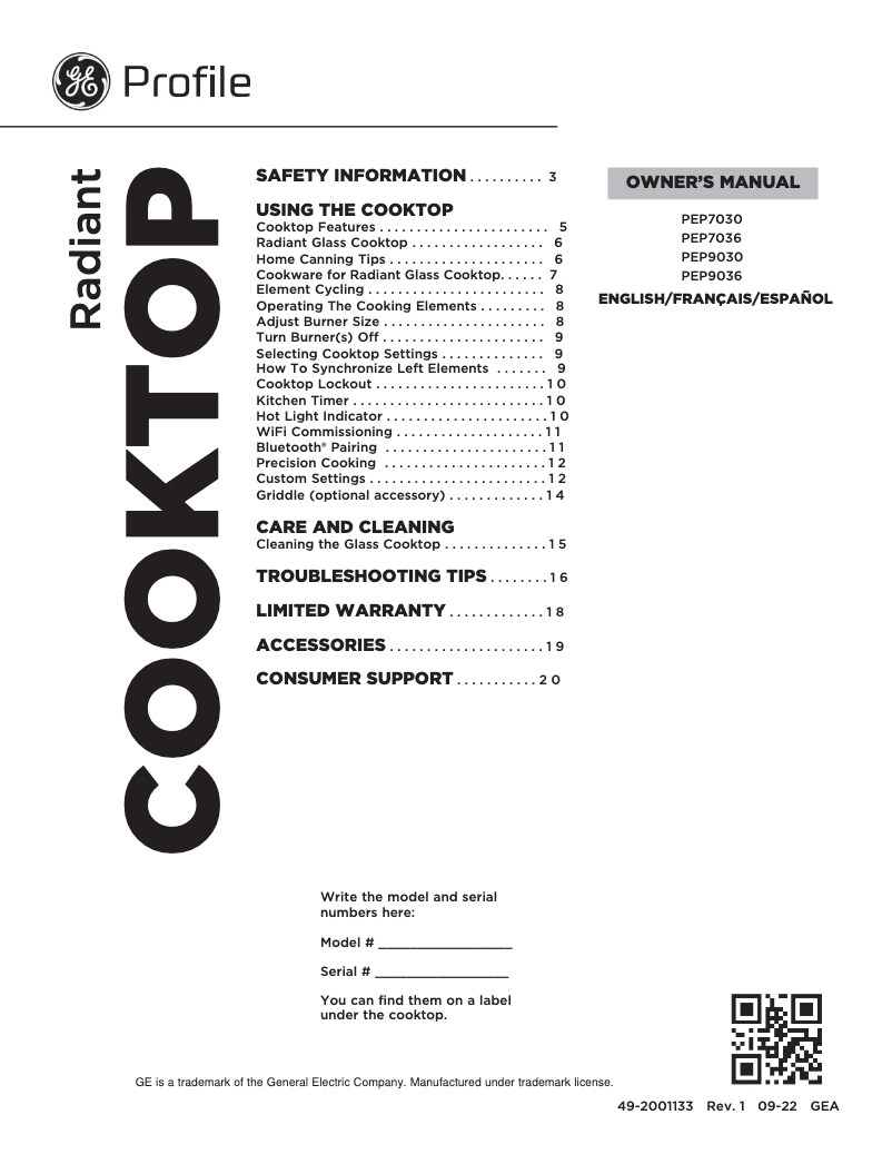 Página 1 del manual Manual de usuario GE Profile PEP9030STSS