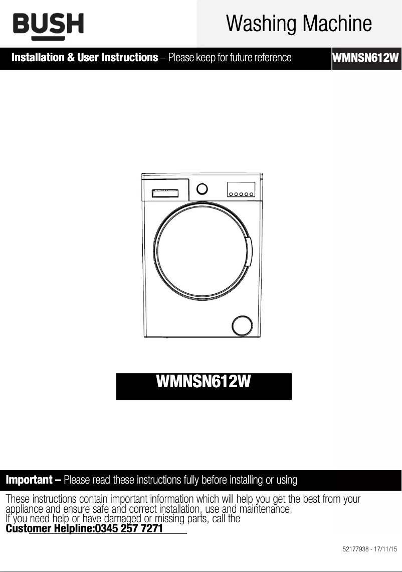 Image de la première page du manuel de l'appareil WMNSN612W