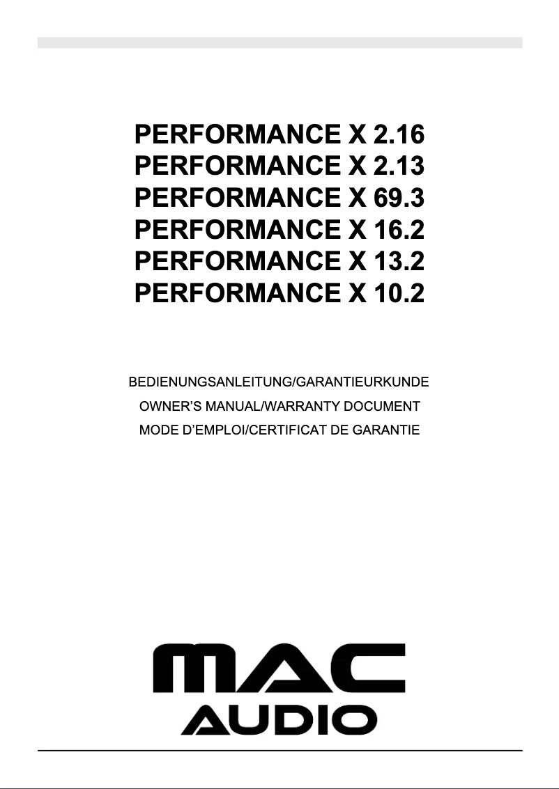 Page n°1 - Manuel utilisateur Mac Audio Performance X 16.2