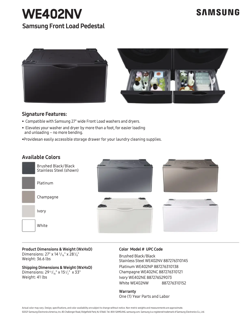 Page 1 de la notice Fiche technique Samsung WE402NC