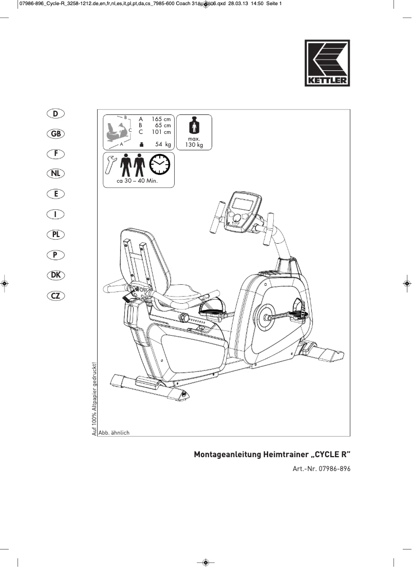 Page n°1 - Manuel utilisateur Kettler Cycle R
