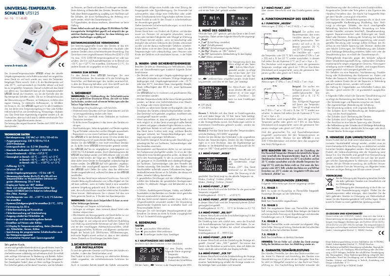 Page n°1 - Manuel utilisateur H-Tronic UTS 125