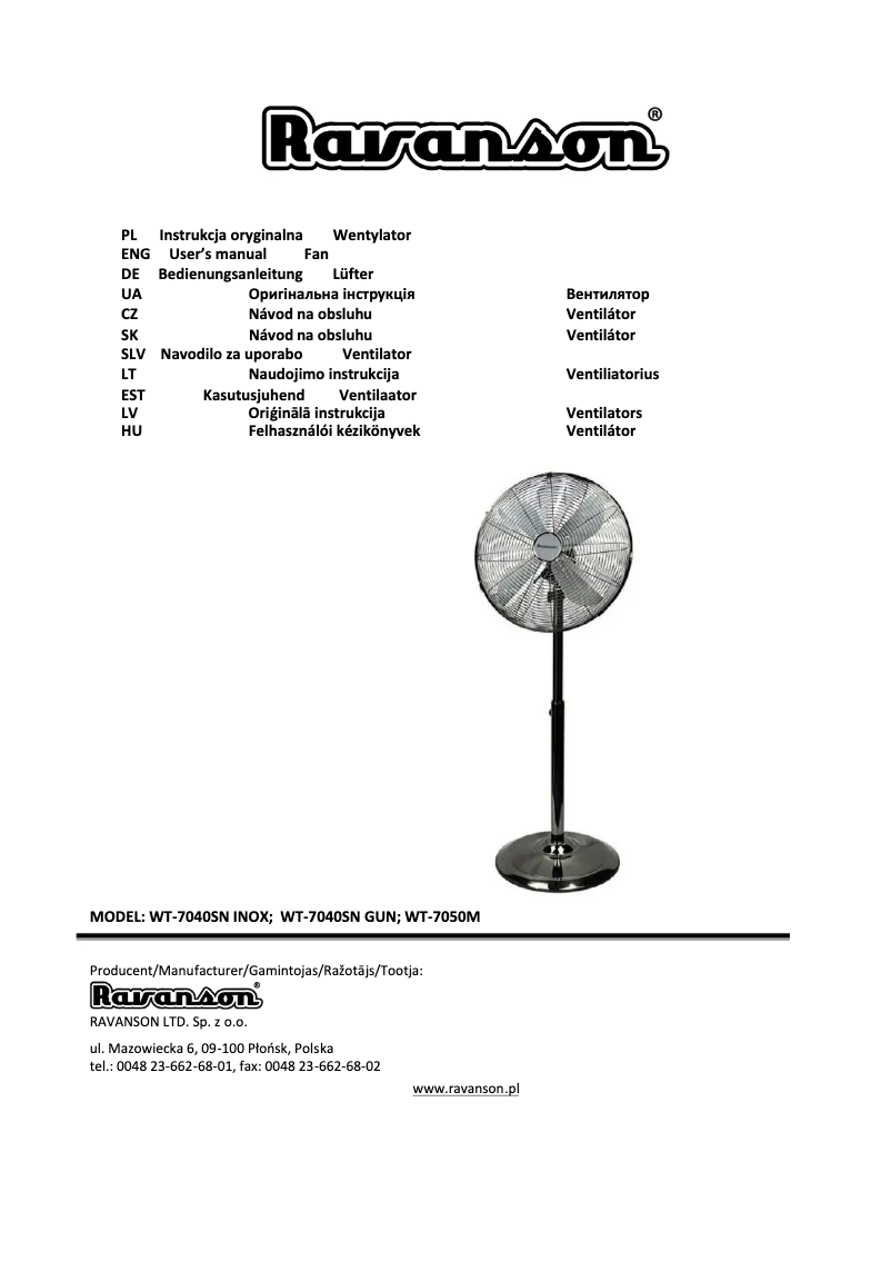 Page 1 de la notice Manuel utilisateur Ravanson WT-7040SN