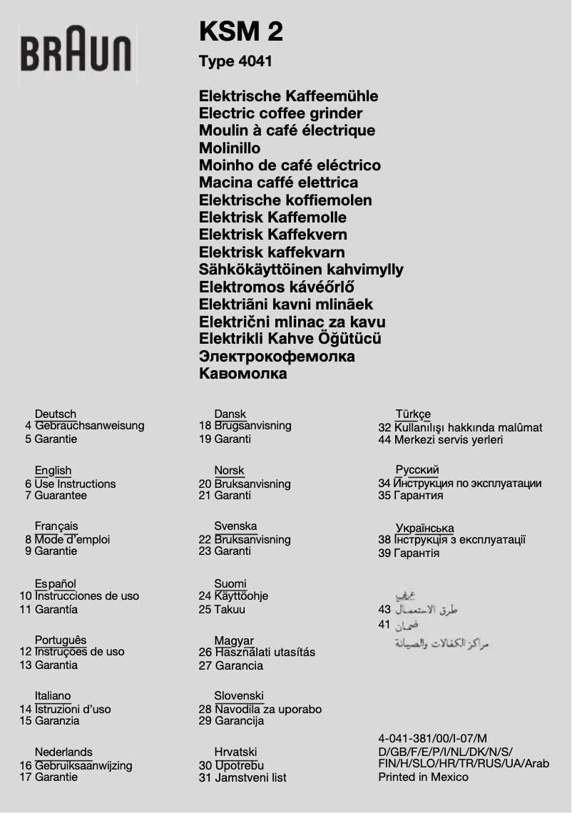 Page 1 de la notice Manuel utilisateur Braun KSM2