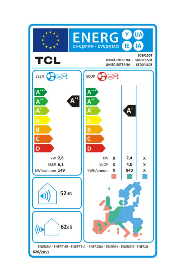 Page n°1 - Label énergétique TCL S09F1S0T