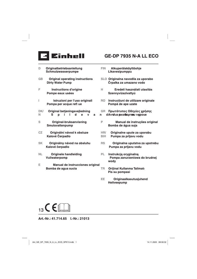 Página 1 del manual Manual de usuario Einhell GE-DP 7935 N-A Eco