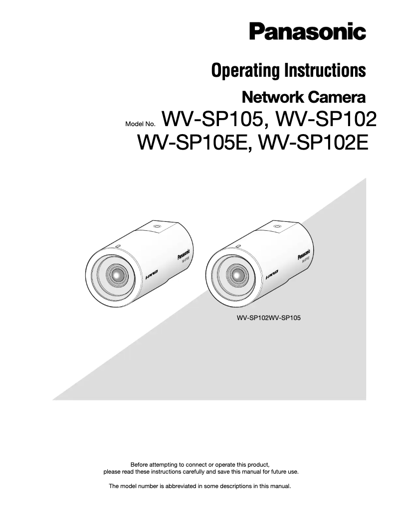 Page n°1 - Manuel utilisateur Panasonic WV-SP102