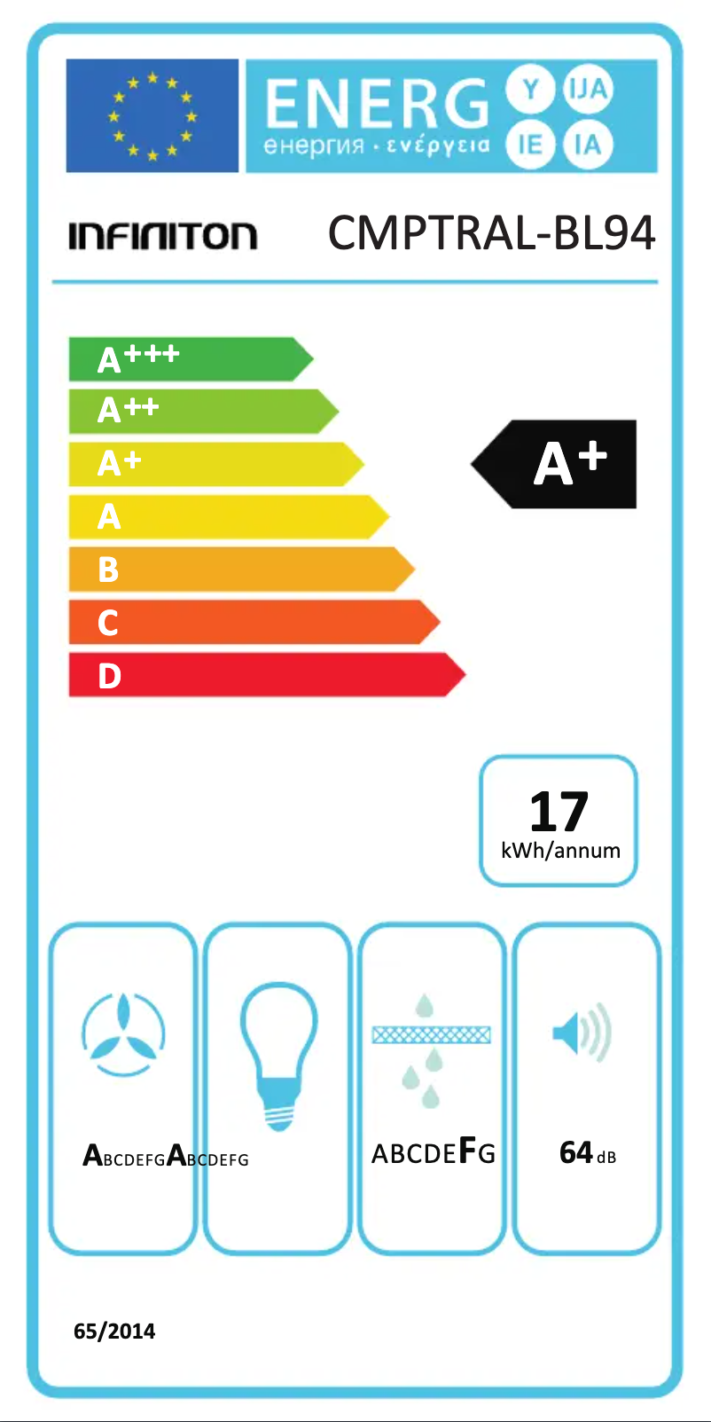 Page 1 de la notice Label énergétique Infiniton CMPTRAL-BL94