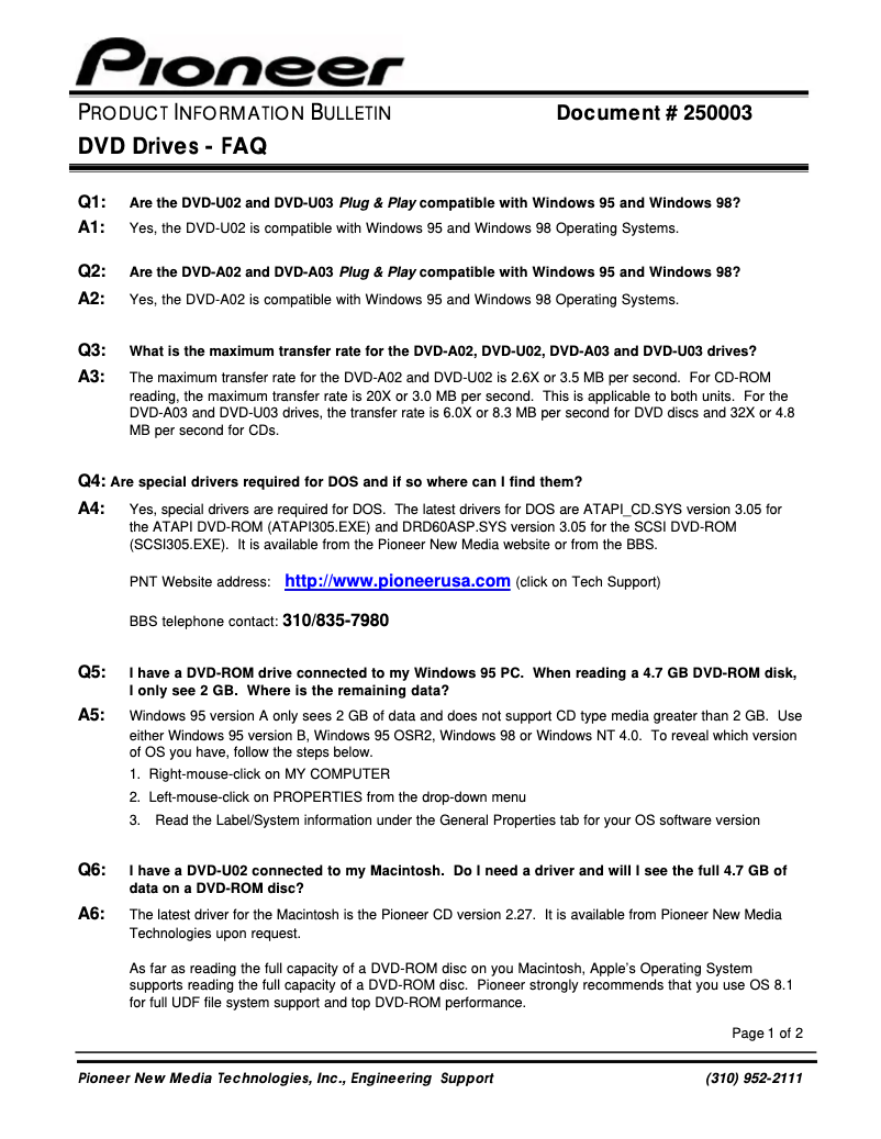 Page n°1 - FAQ Pioneer DVD-303S