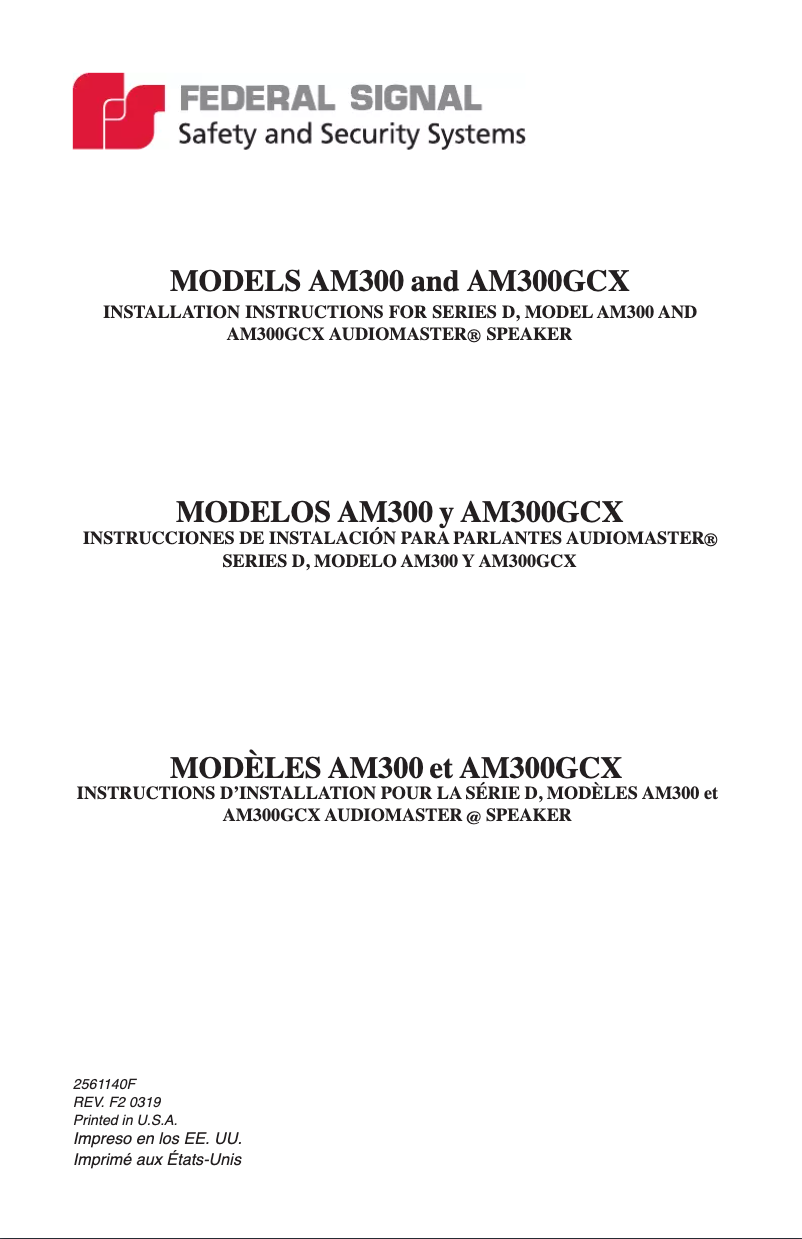 Page 1 de la notice Manuel utilisateur Federal Signal AudioMaster AM300GCX