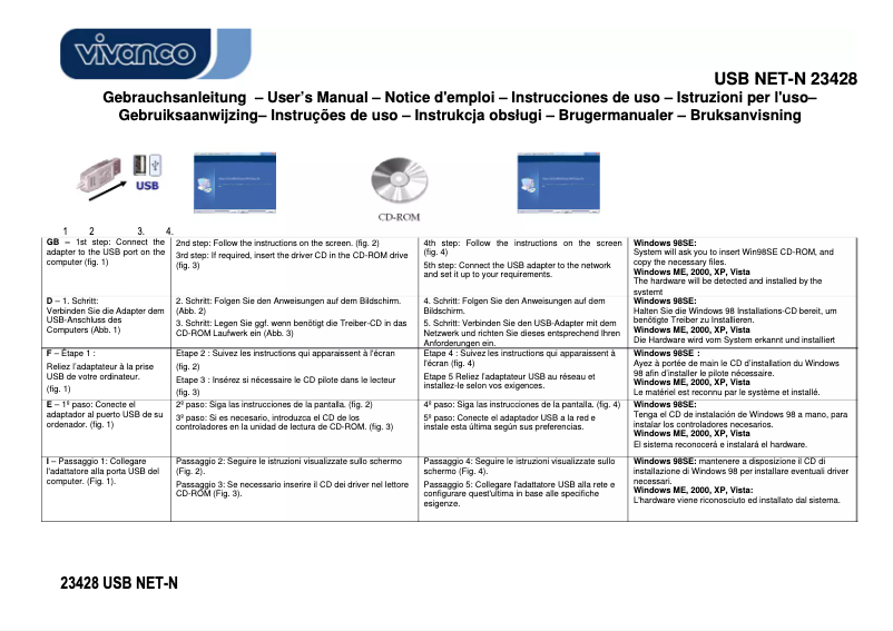 Page 1 de la notice Manuel utilisateur Vivanco USB network adapter, USB -> RJ45, 1.8m