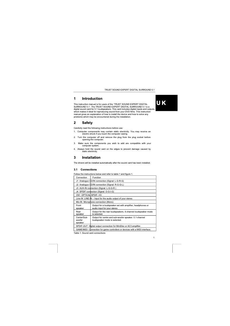 Page 1 de la notice Manuel utilisateur Trust Sound Expert Digital Surround