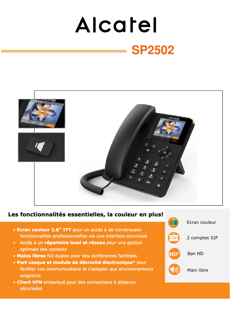 Página 1 del manual Ficha técnica Alcatel SP2502