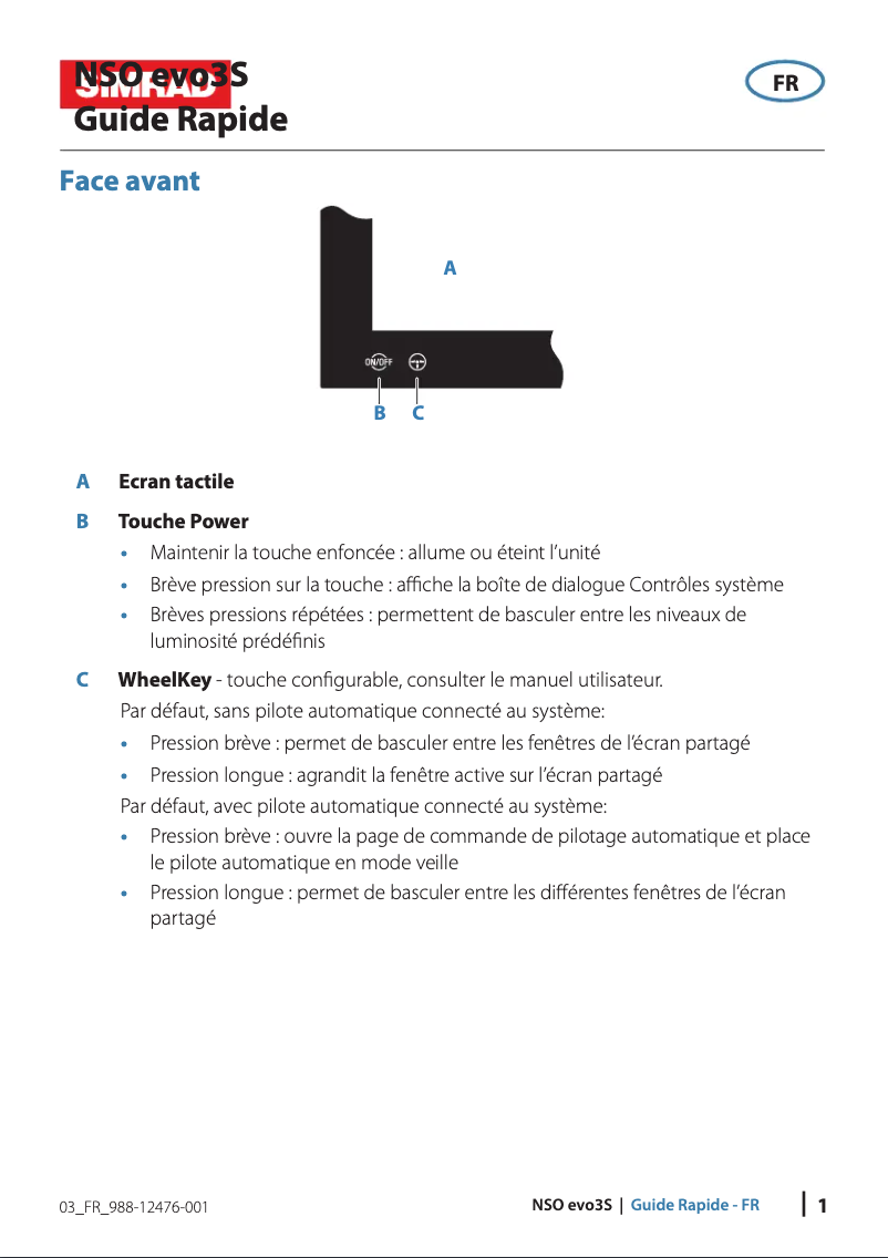 Page 1 de la notice Guide de démarrage rapide Simrad NSO evo3S