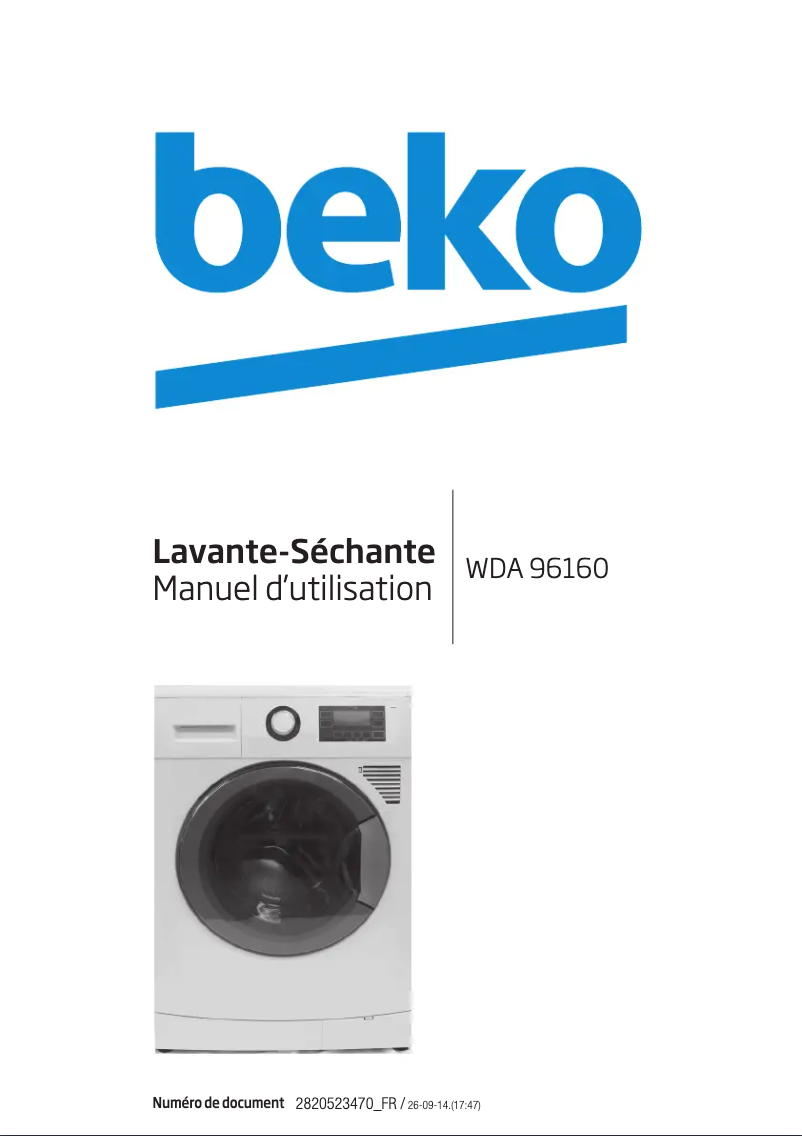 Page 1 de la notice Manuel utilisateur Beko WDA 96160