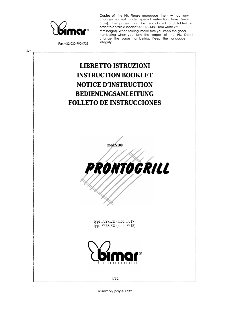 Page 1 of the manual User Manual Bimar F627.EU