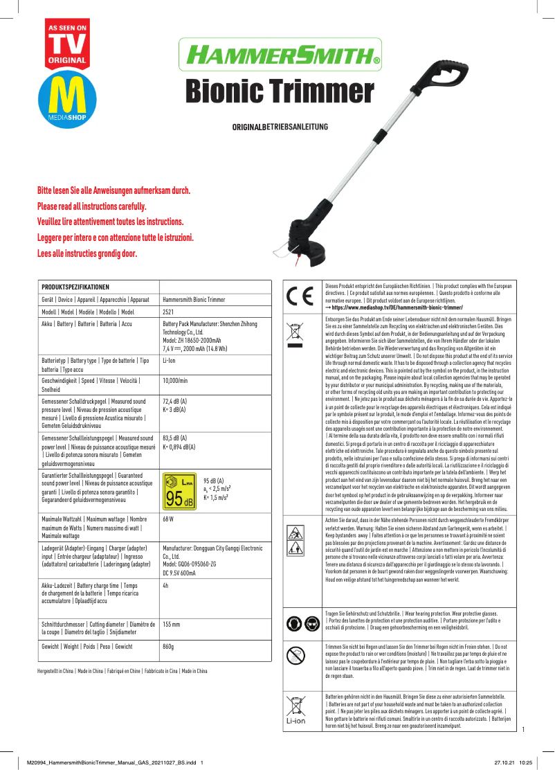 Image de la première page du manuel de l'appareil Bionic Trimmer