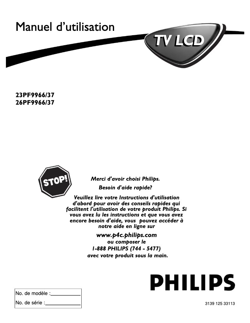 Page 1 de la notice Manuel utilisateur Philips Matchline 26PF9966
