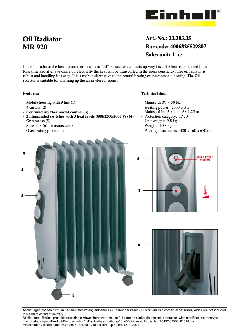 Page n°1 - Manuel utilisateur Einhell MR 920
