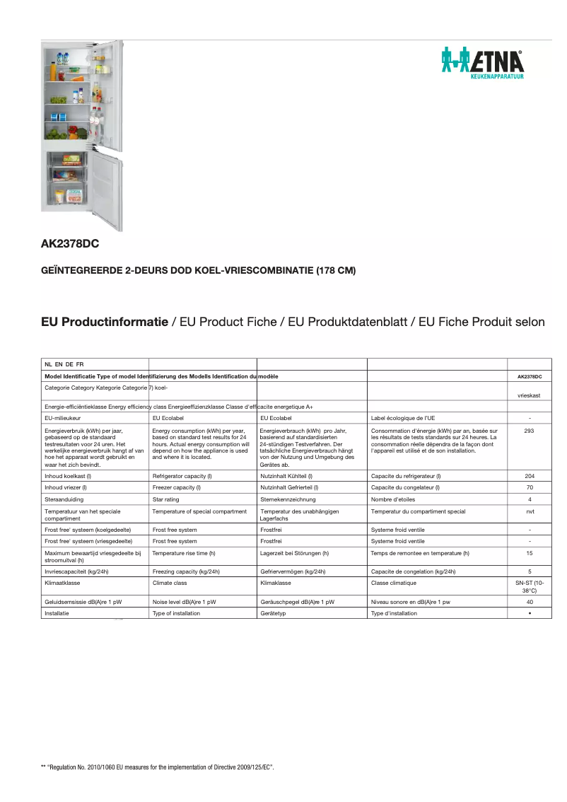 Page 1 de la notice Fiche technique Etna AK2378DC