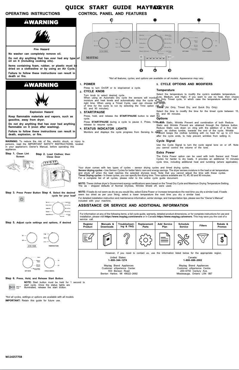 Page 1 de la notice Guide de démarrage rapide Maytag MGD5430PBK