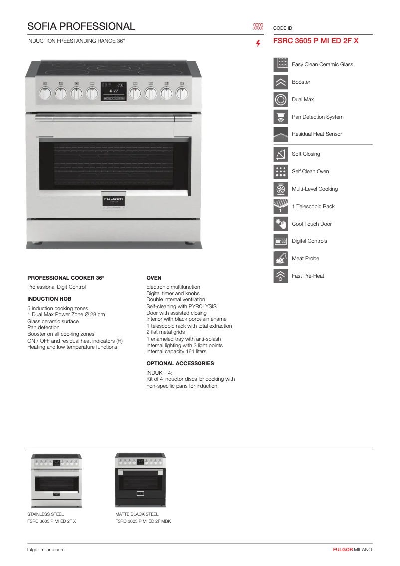 Página 1 del manual Ficha técnica Fulgor Milano FSRC 3605 P MI ED 2F MBK