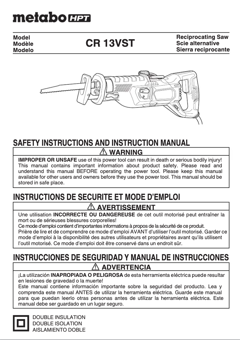Page 1 de la notice Manuel utilisateur Metabo CR 13VST