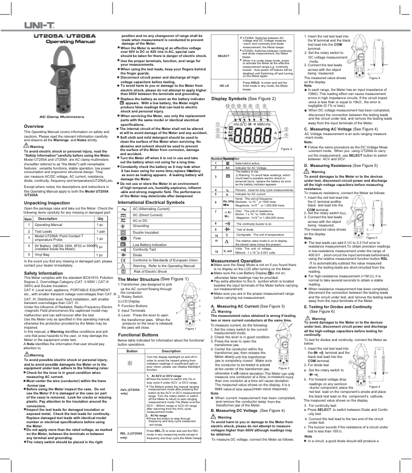 Image de la première page du manuel de l'appareil UT206A