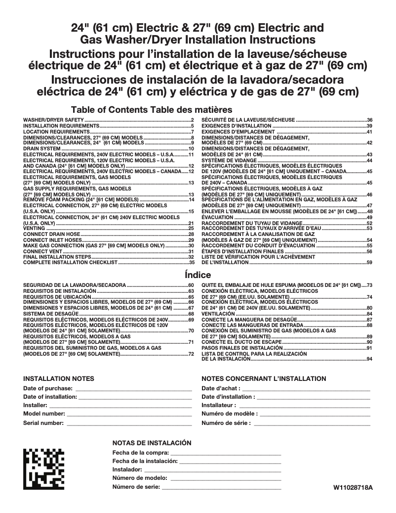 Page 1 de la notice Guide de démarrage rapide Whirlpool WGTLV27HW