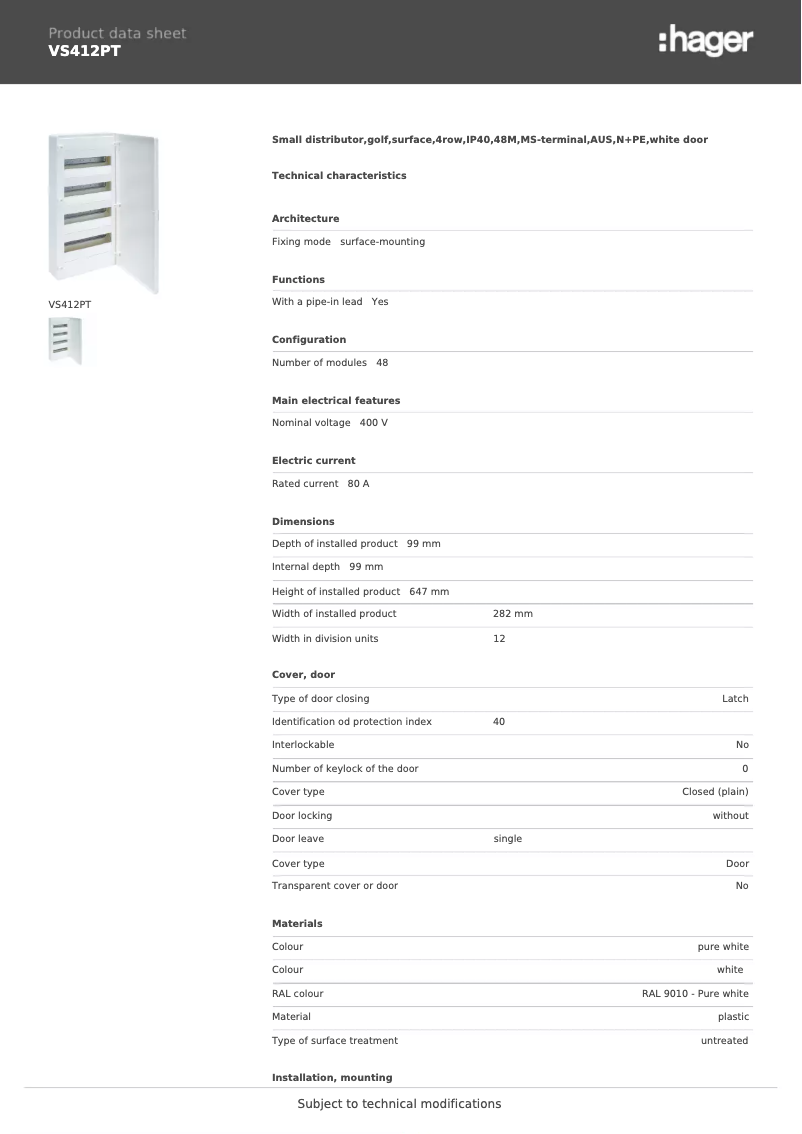 Image de la première page du manuel de l'appareil VS412PT