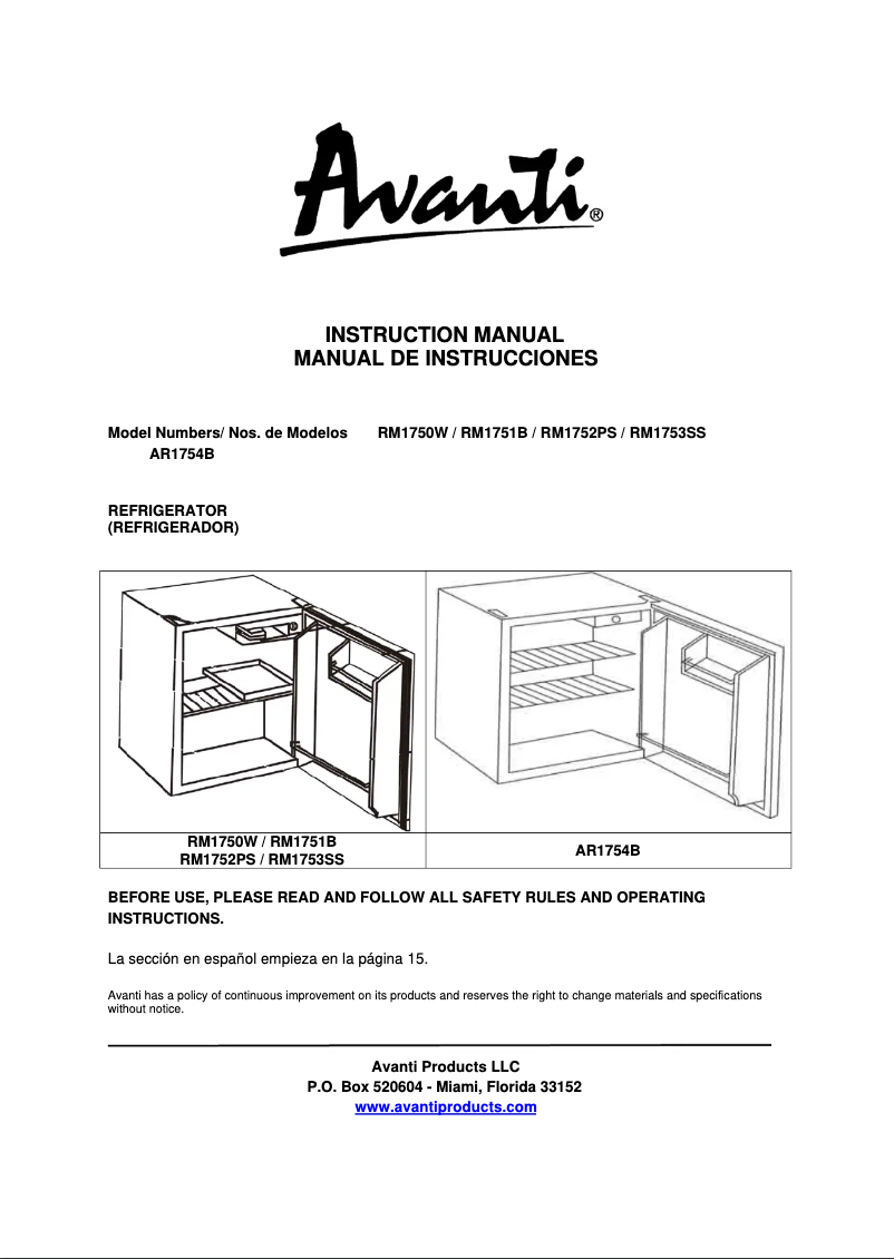 Page 1 de la notice Manuel utilisateur Avanti RM1751B
