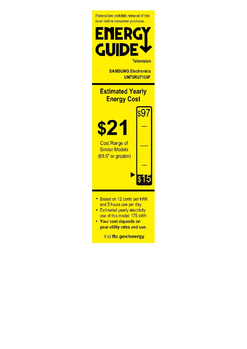 Page n°1 - Label énergétique Samsung UN75RU7100FXZA