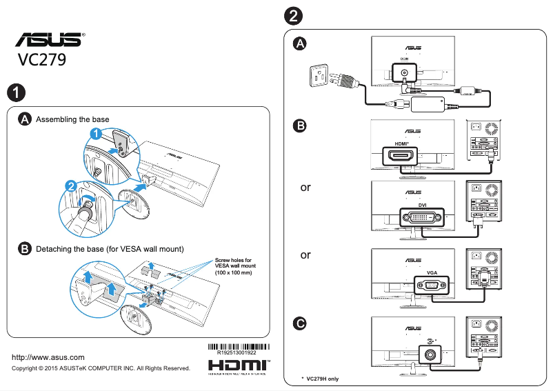 Page 1 de la notice Manuel utilisateur Asus VC279H-W