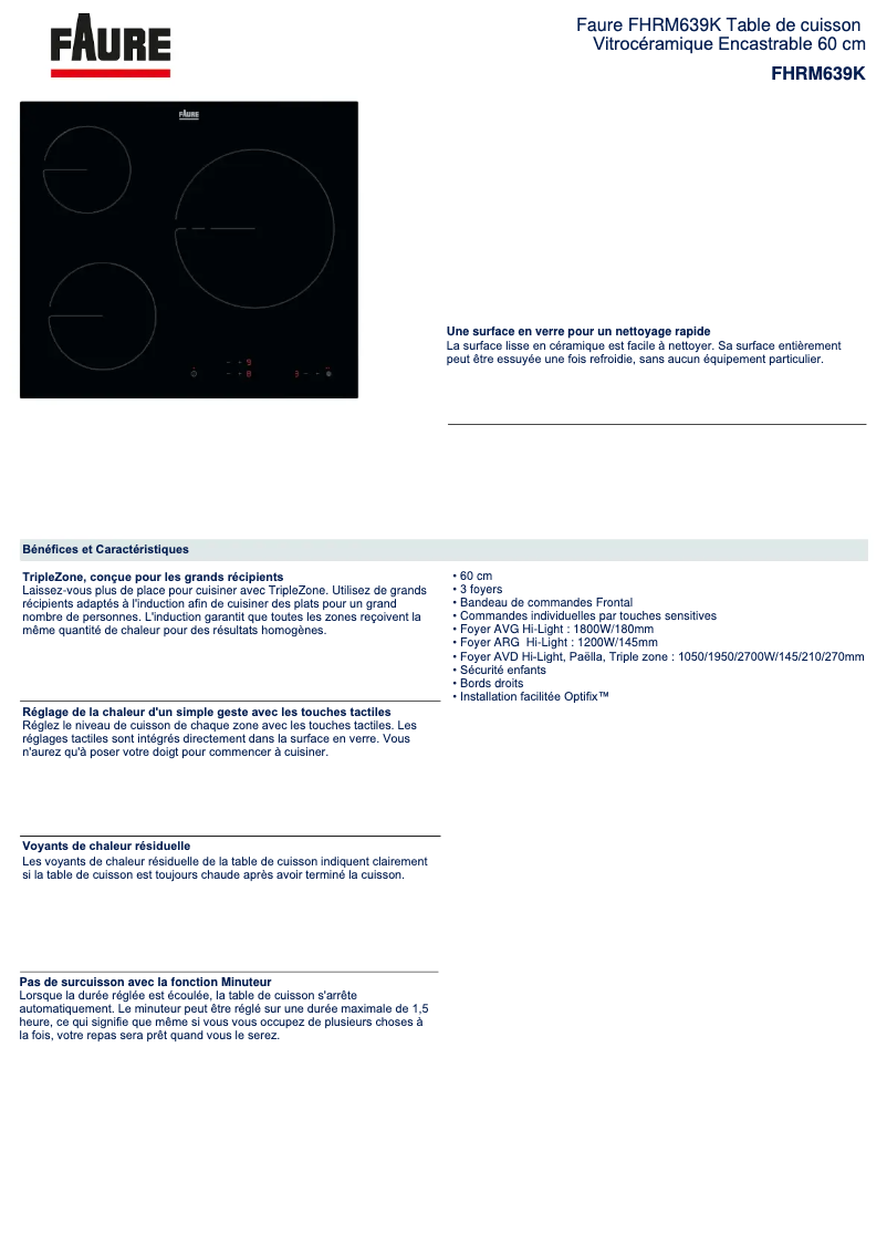 Página 1 del manual Ficha técnica Faure FHRM639K