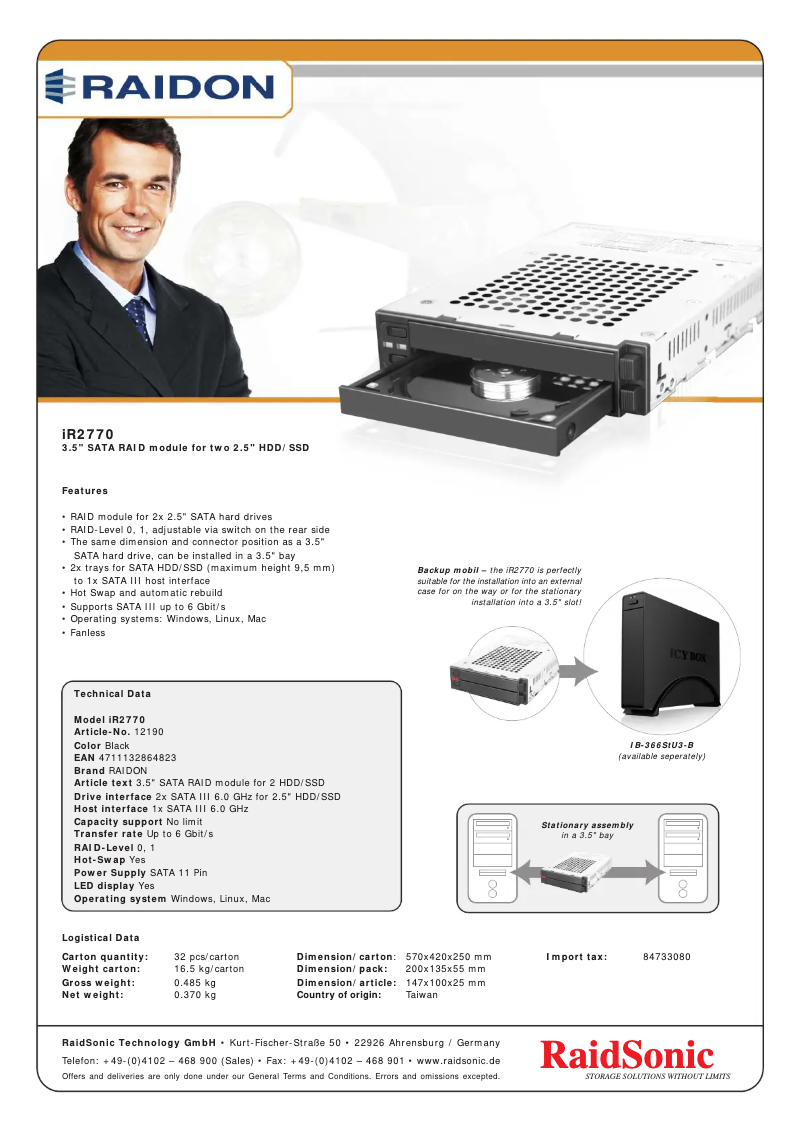 Page 1 de la notice Fiche technique Icy Box iR2770