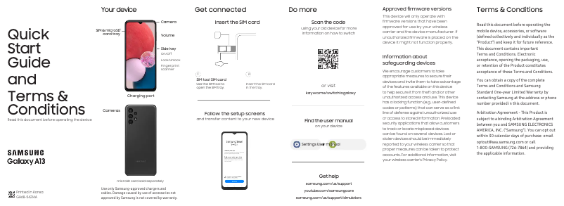 Imagen de la primera página del manual del dispositivo Galaxy A13 5G